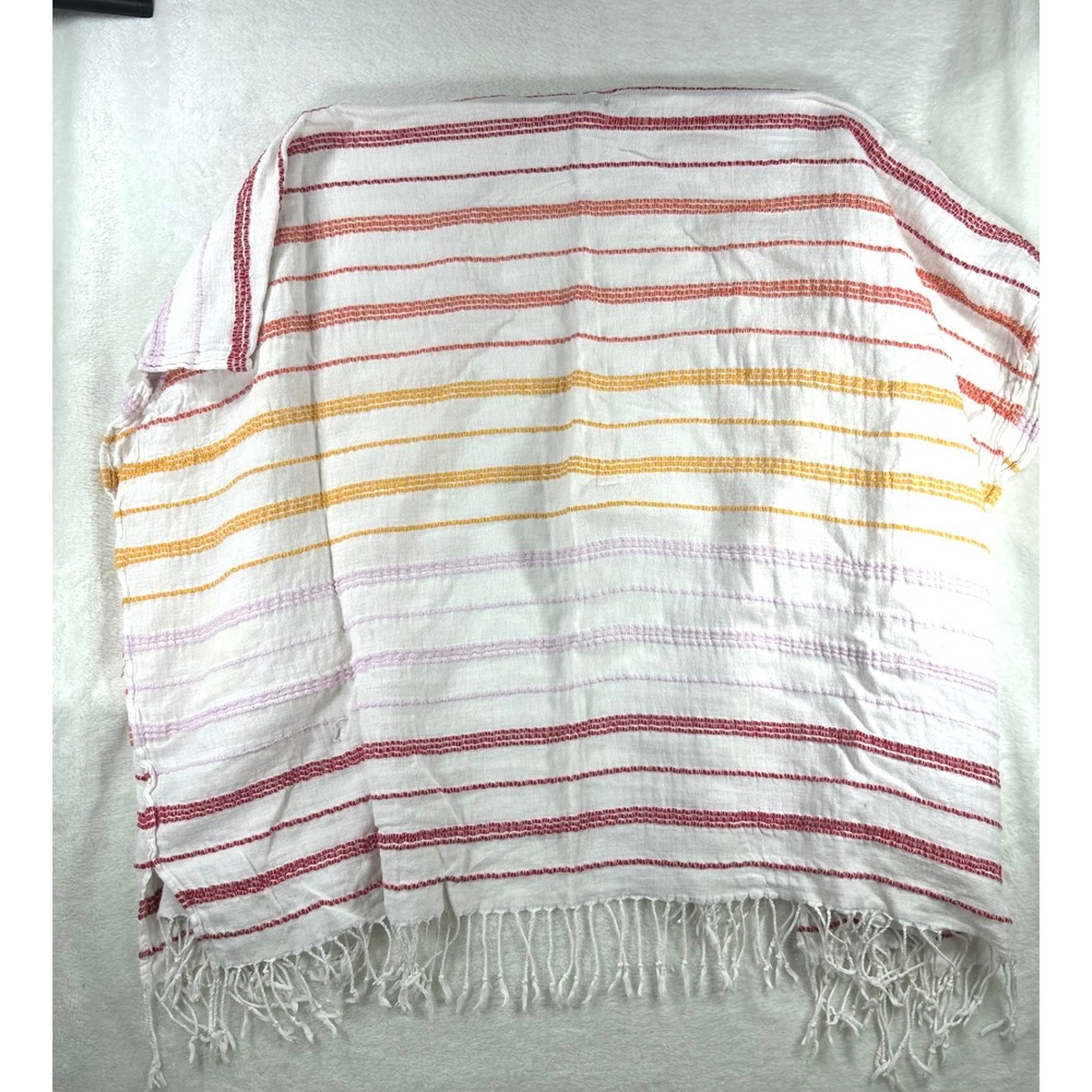 Aerie Coastal Grandmother Striped Fringe Kimono Wrap One Size - Picture 3 of 7